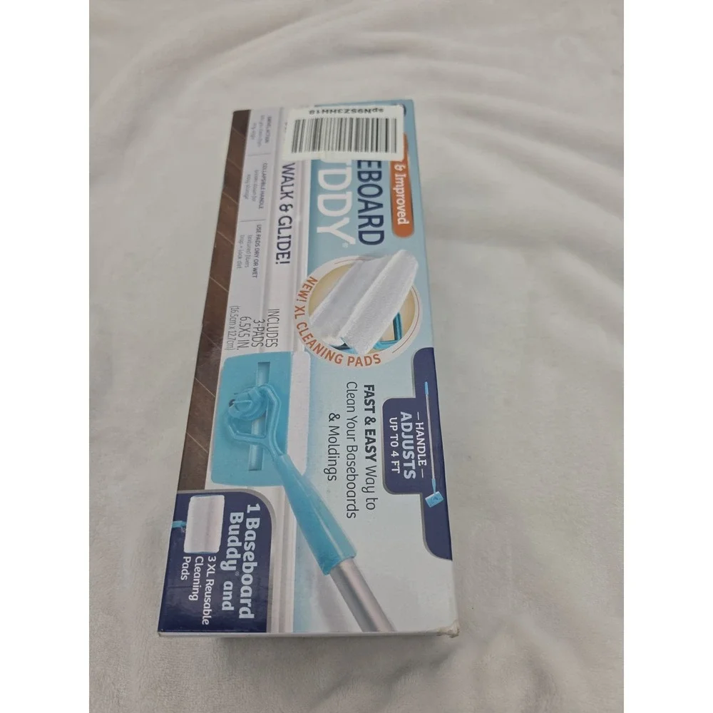 New‎ BASEBOARD BUDDY Cleaning Tool 3 XL Reusable Pads 4 ft Handle Moldings Clean